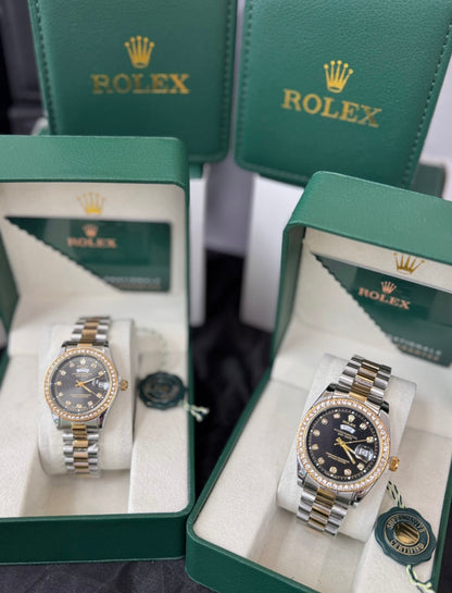💎❤️⌚ ROLEX DAY-DATE PAREJA CON PIEDRAS – ELEGANCIA QUE UNE ✨👫