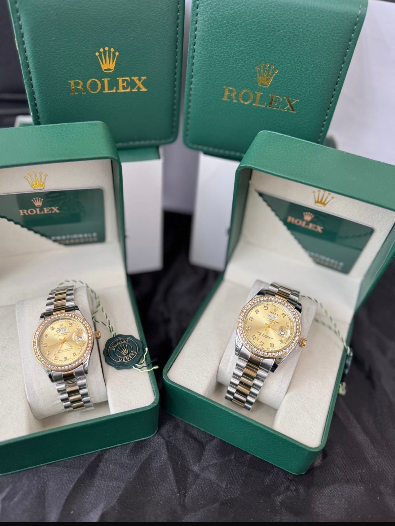 💎❤️⌚ ROLEX DAY-DATE PAREJA CON PIEDRAS – ELEGANCIA QUE UNE ✨👫