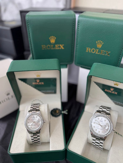 💎❤️⌚ ROLEX DAY-DATE PAREJA CON PIEDRAS – ELEGANCIA QUE UNE ✨👫