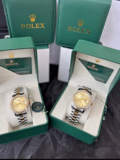 💎❤️⌚ ROLEX DAY-DATE PAREJA CON PIEDRAS – ELEGANCIA QUE UNE ✨👫